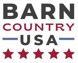 The image features the text BARN COUNTRY USA in red and blue, with five red stars underneath, possibly a logo or sign.